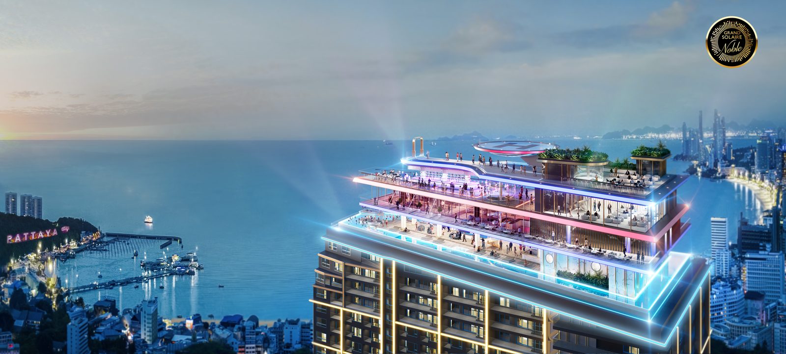 รูฟท็อป AquaSky Beach Club ยามค่ำคืน